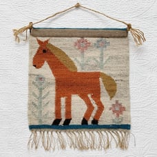 Polish Kilim Tapestry Horse by Janowska for Cepelia Vintage Handwoven Flax Wool