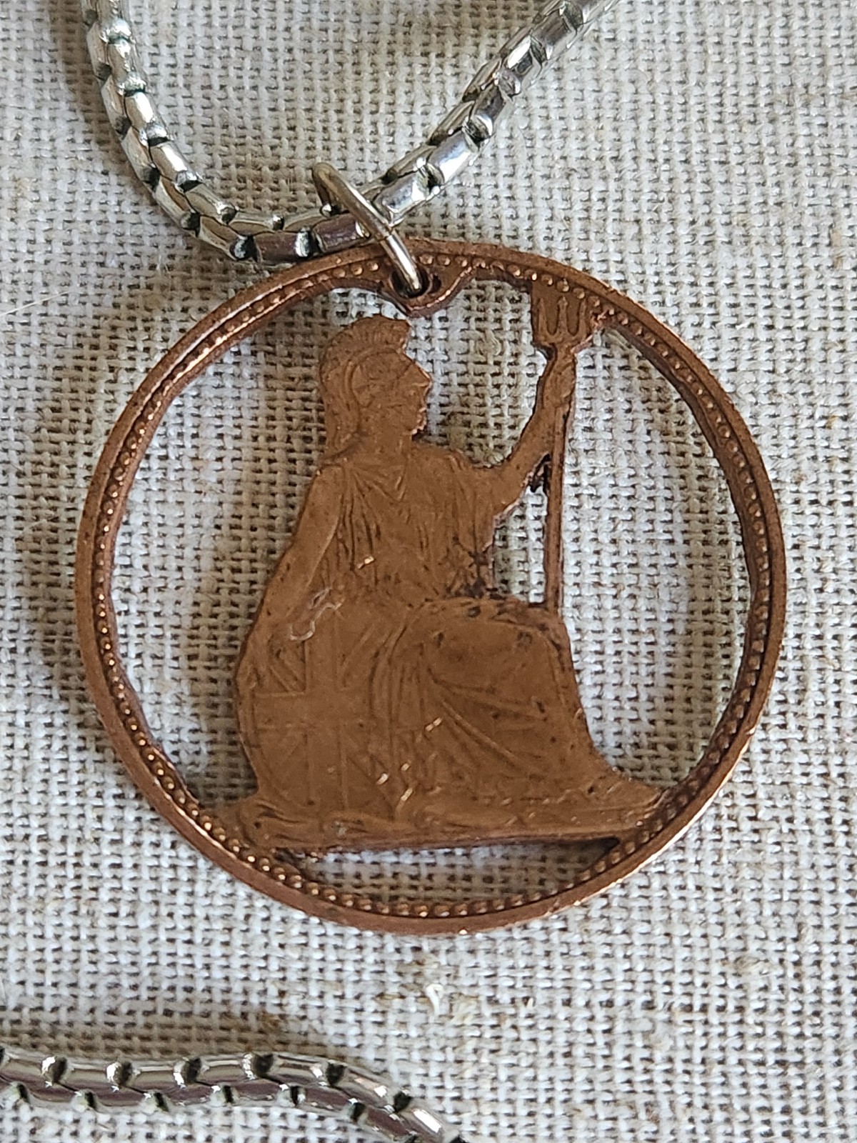 Vtg Britannia Penny Pendant Necklace