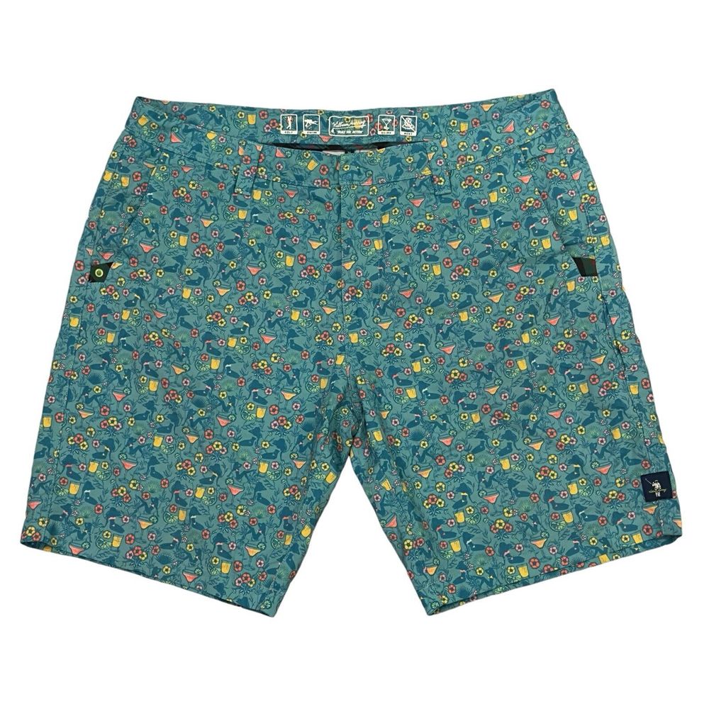 William Murray Men's Sz 36 Golf Swim Teal 9.5 Shorts Water Hazard Margarita euc