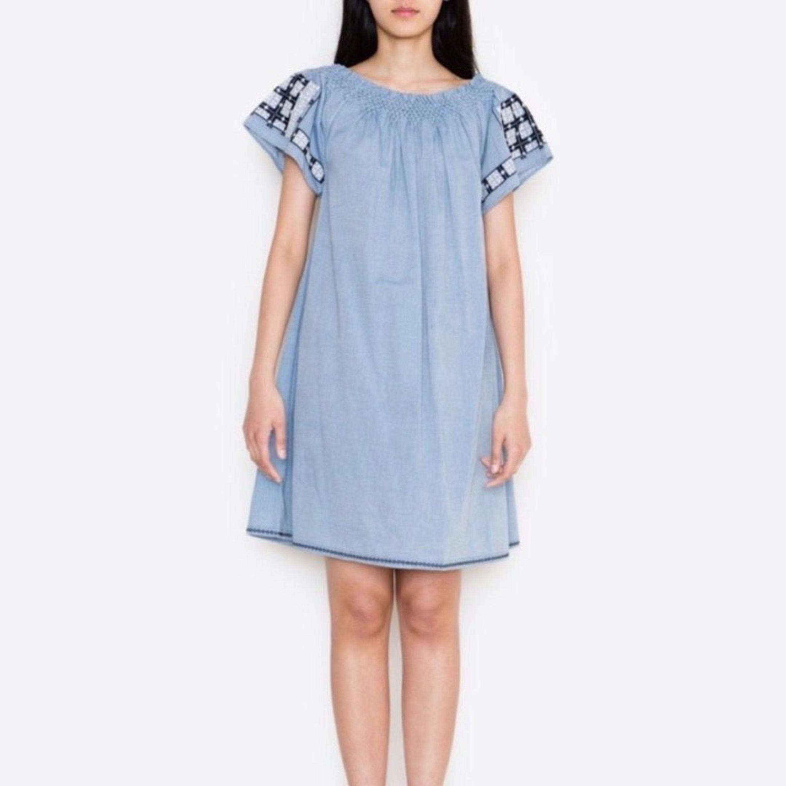 Ulla Johnson Jonas Dress Chambray Off Shoulder Denim Size 6 Scoop Neck Mini