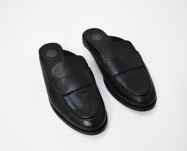 Classic black leather slide loafers, basic summer slides, classy chunky mules