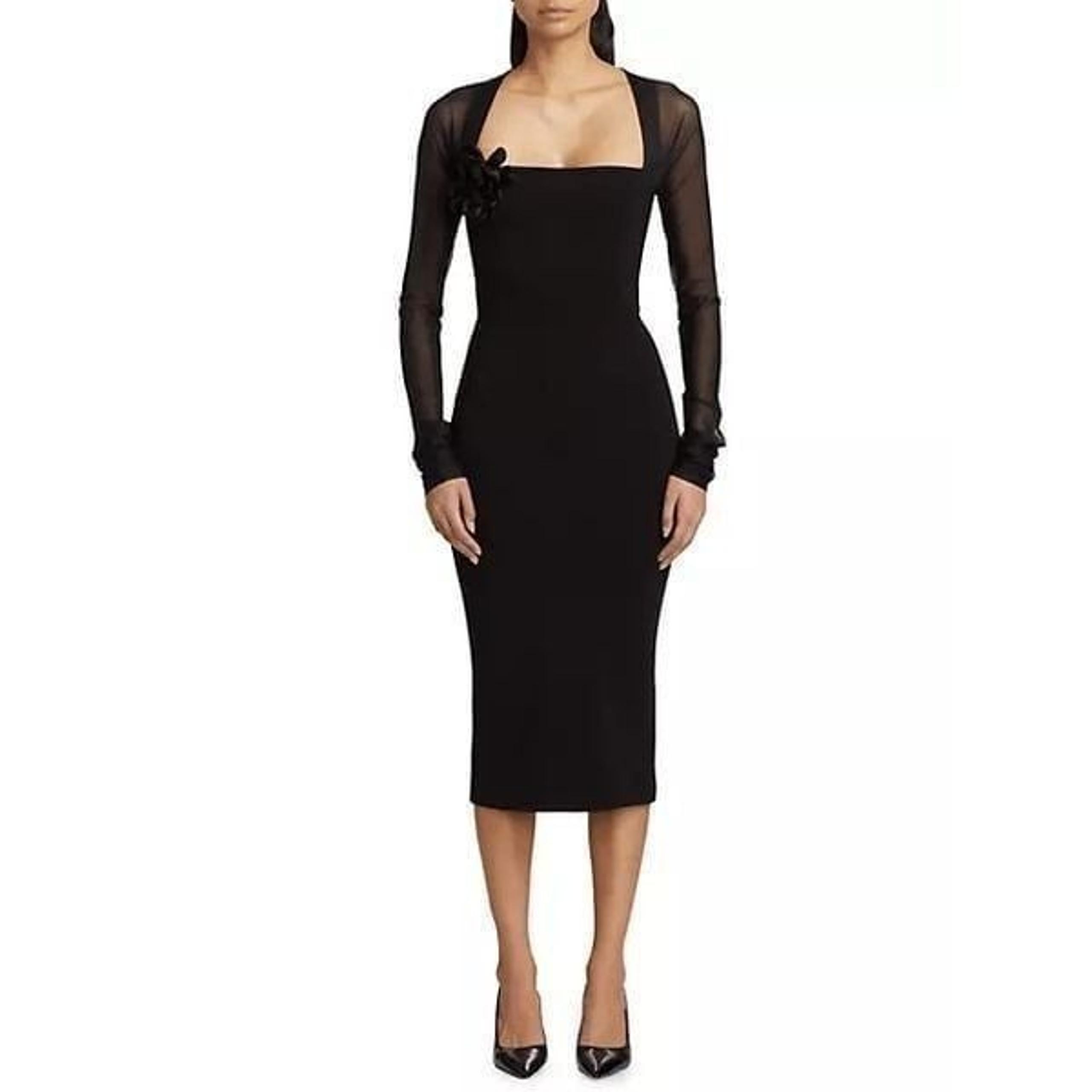NEW Dolce & Gabbana Sheer Mesh Yoke Rosette Sheath Black Midi Dress Size 46