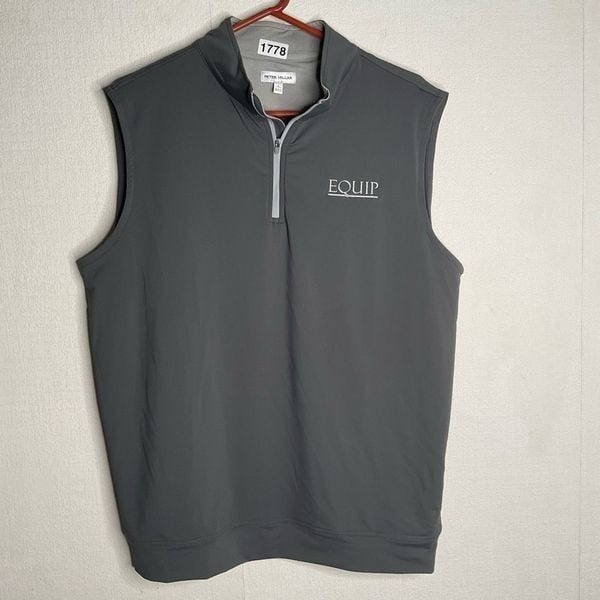 Peter Millar Large Golf Vest Mens Gray Polyester Spandex Blend Chest Embroidered