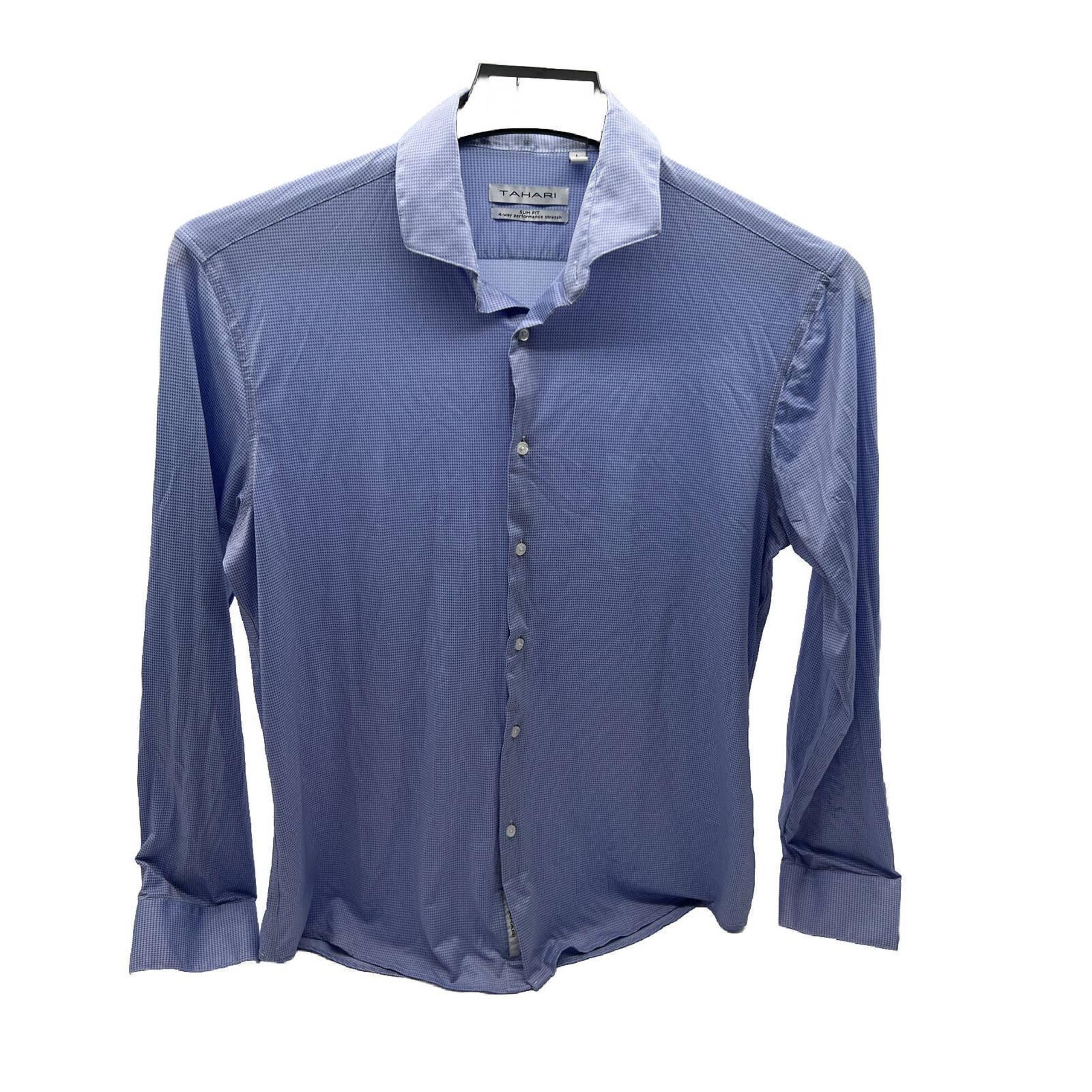 TAHARI Dress Shirt Men's Long-Sleeve Button-Up Purple/White Large 16-16.5 34/35