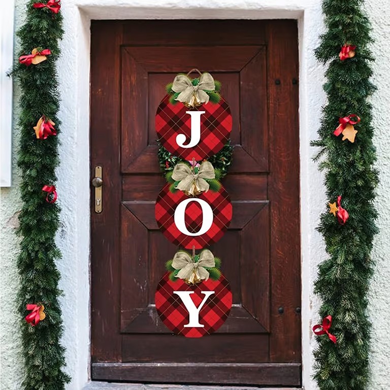 Buffalo Plaid Christmas Wreaths for Front Door 3pcs Rustic