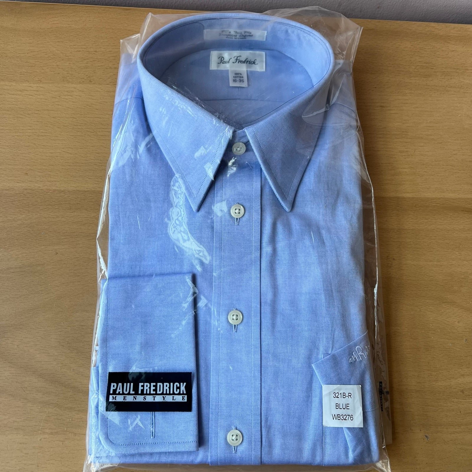 PAUL FREDRICK MENS 100% COTTON BLUE FRENCH CUFFS DRESS SHIRT BNWT