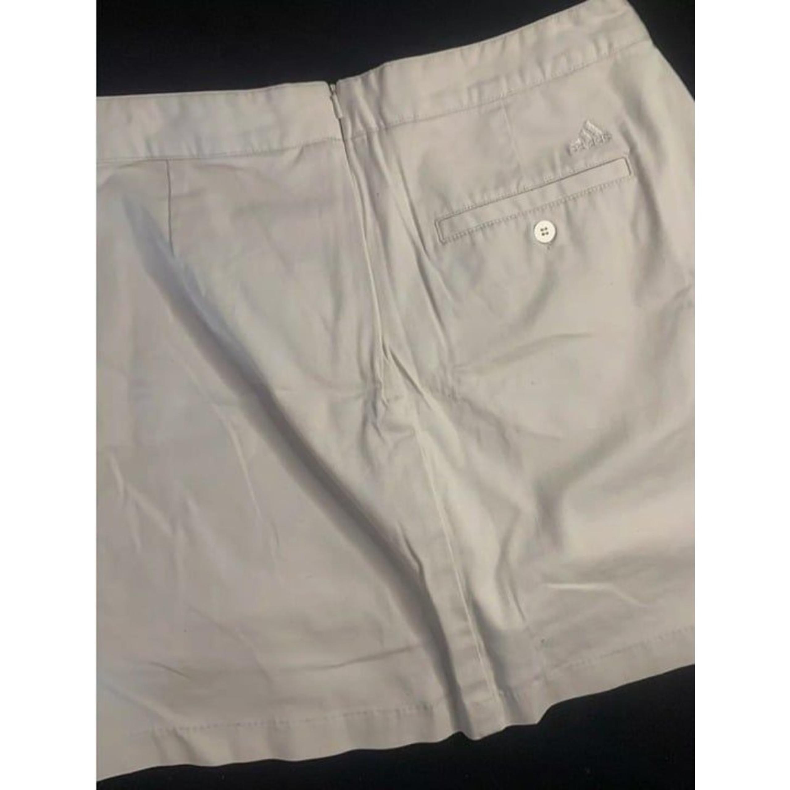 Adidas Stretch Mini Skort Womens Sz 10 White Side Pocket Flat Front Back Zip Up