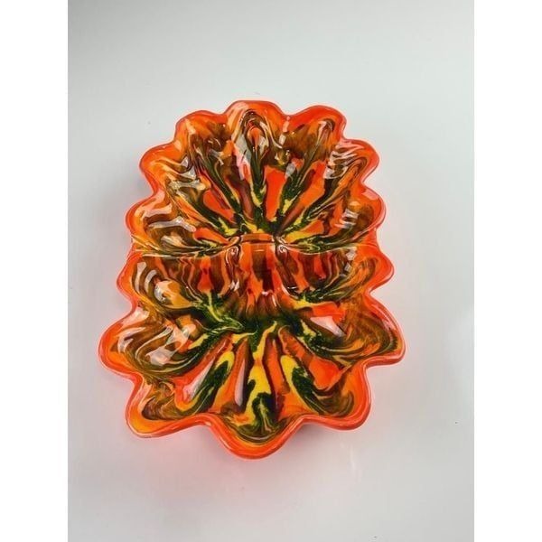 Vtg Maddux of California 3022 Seashell Porcelain Serving Tray Dish Orange MCM BZ
