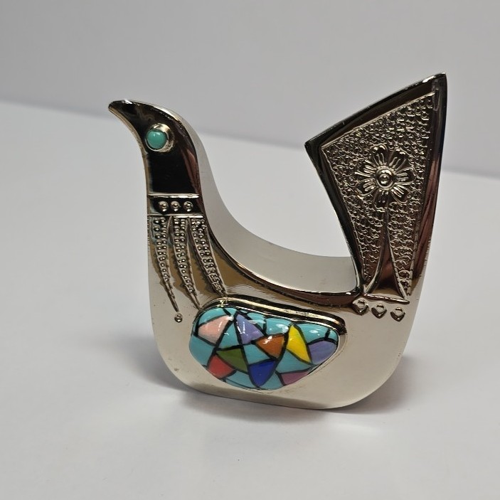 Bird Sculpture, Sliver Plated with Colorful Enameled Design, Lot 282