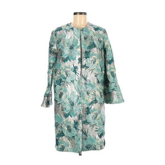 NWT Anthropologie Seen Worn Kept Ornate Jacquard Coat In Blue Floral Motif 6