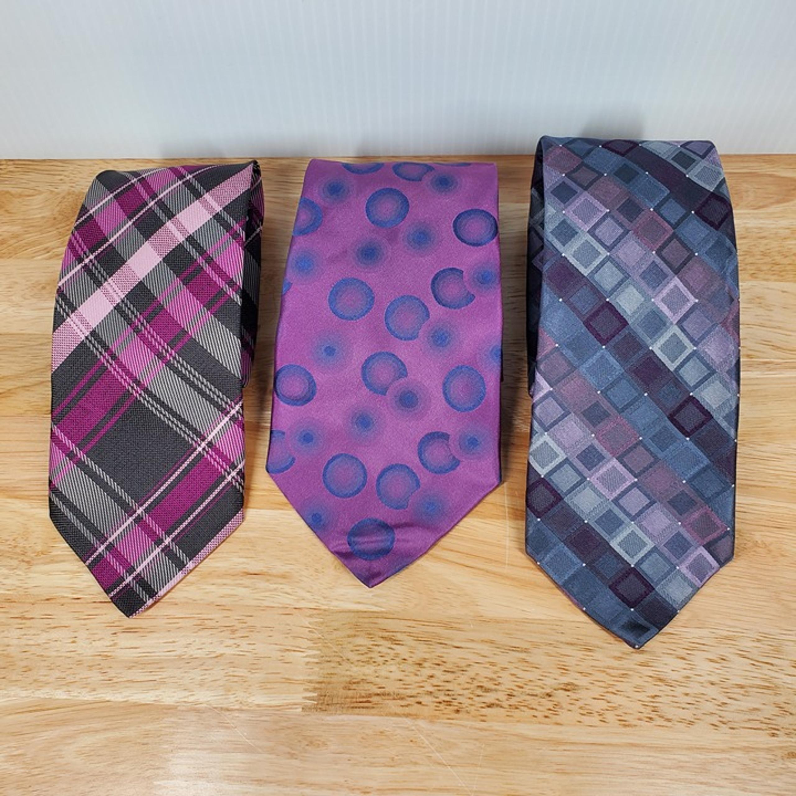 Lot of 3 Neckties Carolina Bay (Polyester) Dockers & Madison (Silk) Purple Color