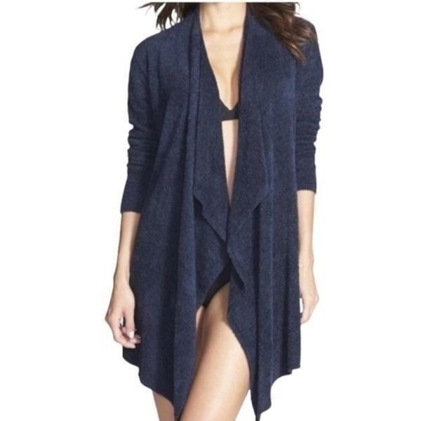 Barefoot Dreams Bamboo Chic Lite Navy Blue Waterfall Open Front Cardigan S/M