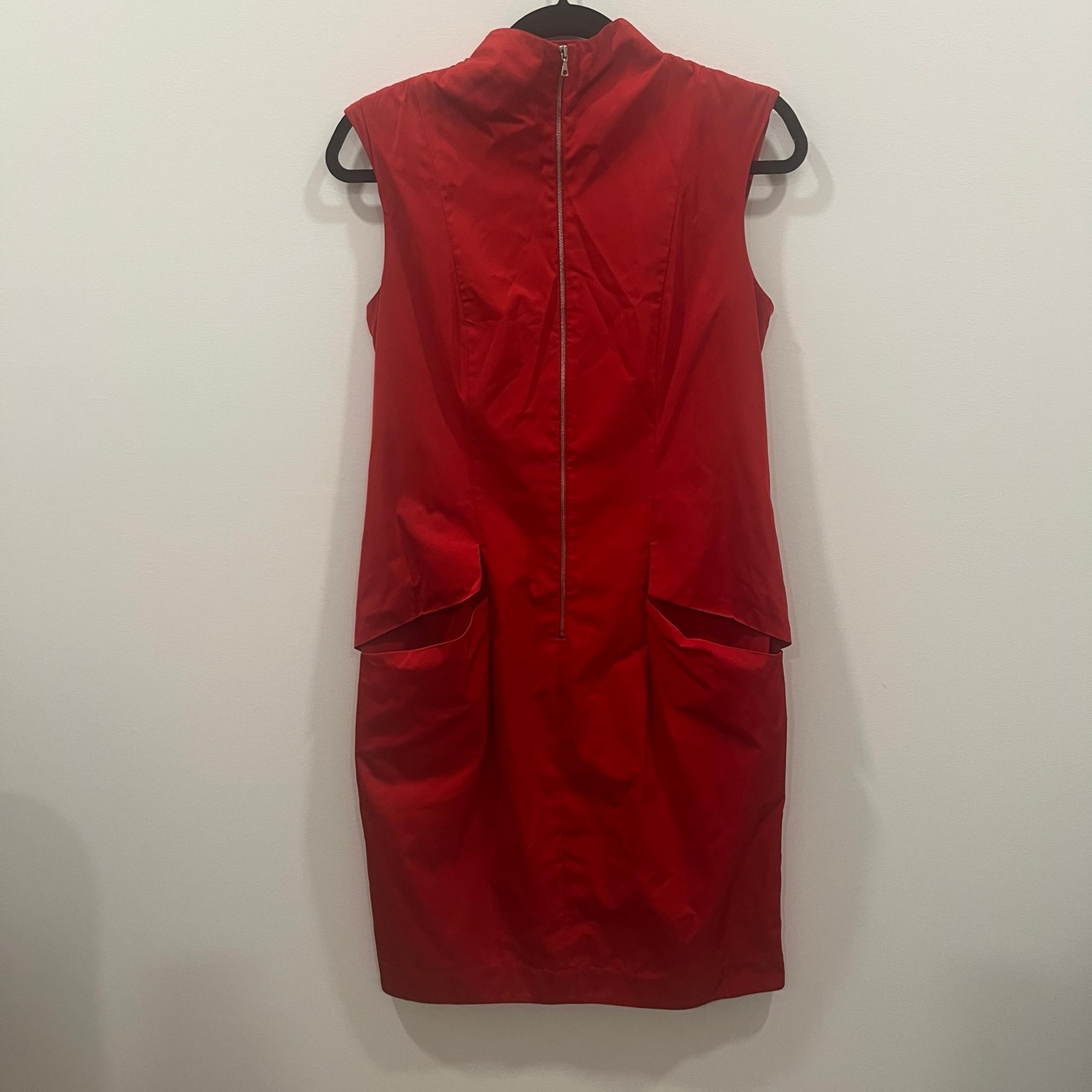 Lida Baday zip front red dress with pocket size 2 silk