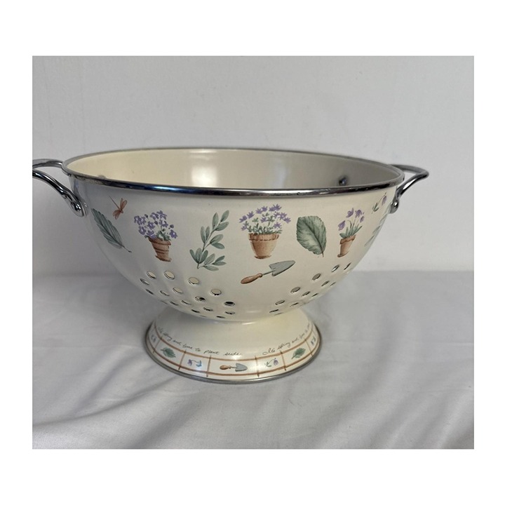 Pfaltzgraff Flower Garden Metal Colander Decorative Perforated