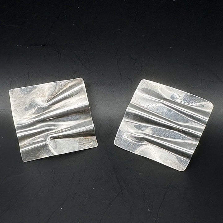 Modernist Folded Square Earrings Geometrical Shaped Armak Sterling Silver