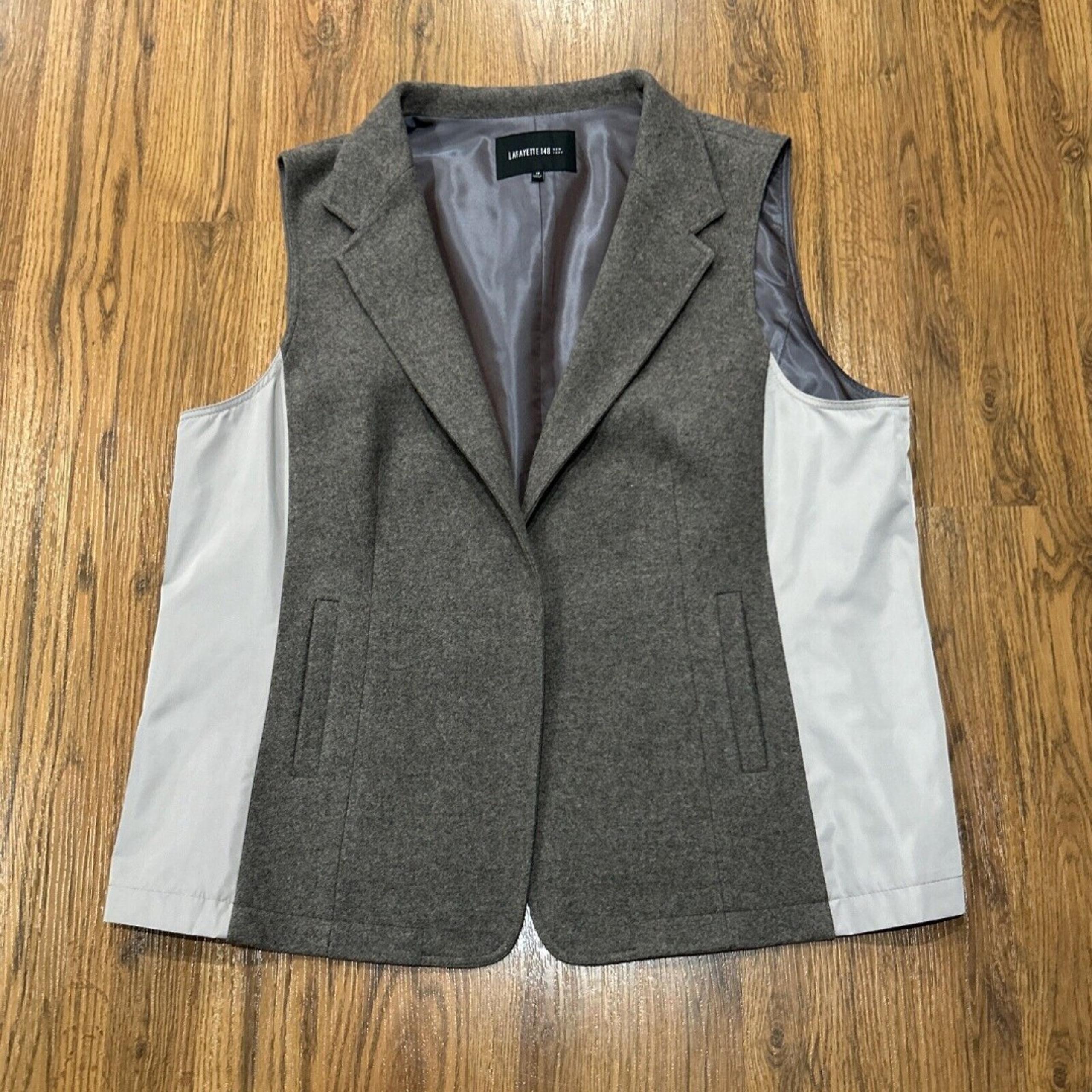 Lafayette 148 New York Vest Womens 18 Brown Beige Wool Blend Pockets Jacket