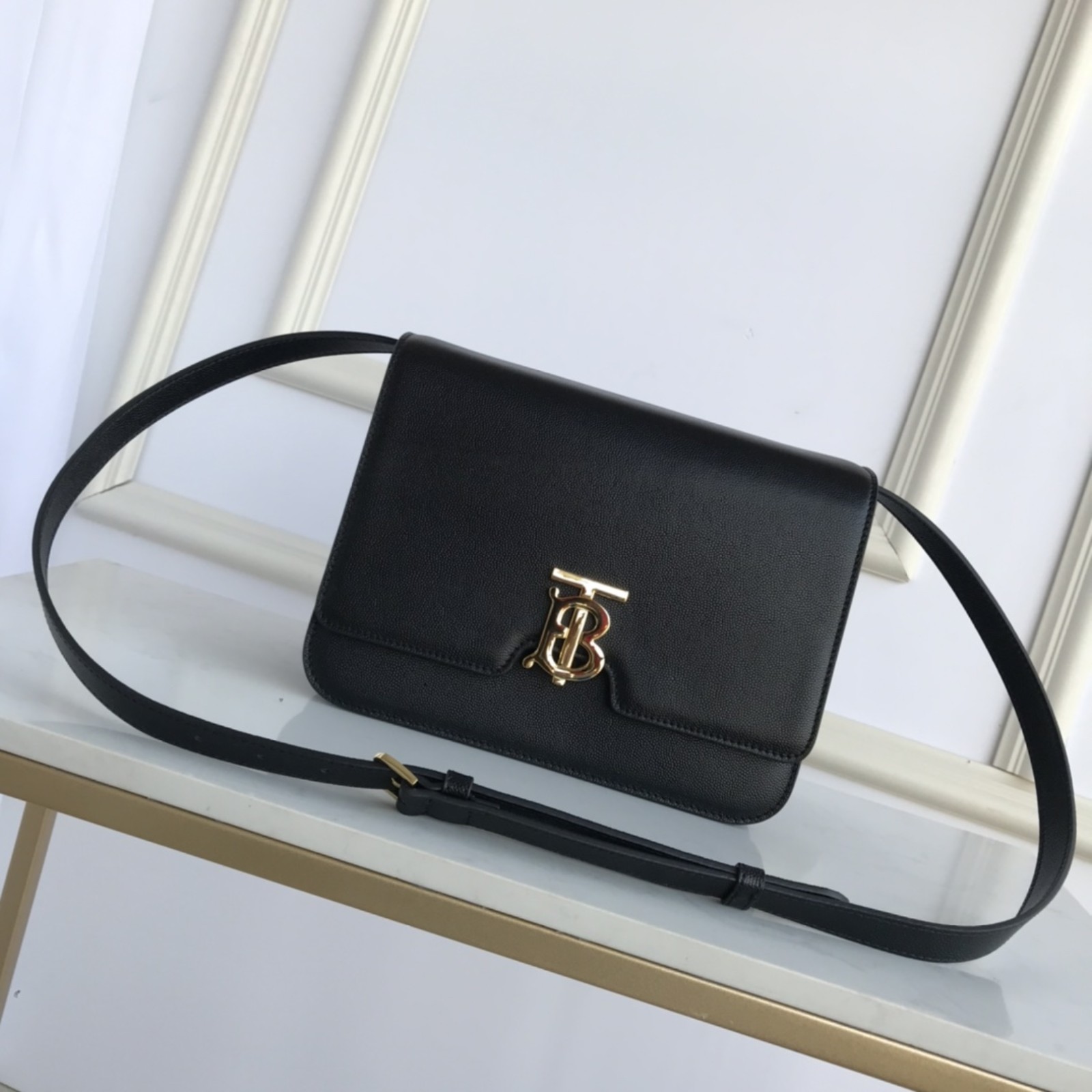 Small Black Leather Crossbody Gold Buckle Bag