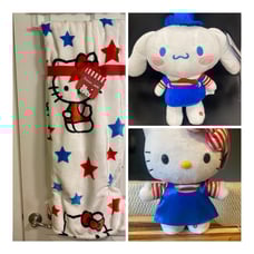 Hello Kitty Patriotic bundle (plush throw, Hello Kitty Greeter, and cinnamoroll