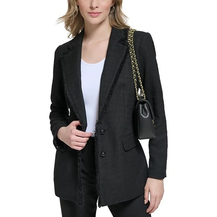 Karl Lagerfeld Paris Womens Blazer Jacket Size 14 Black Tweed NWT 7812
