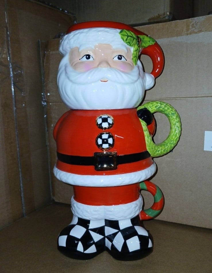 New Mackenzie-childs granny kitsch santa mug tower