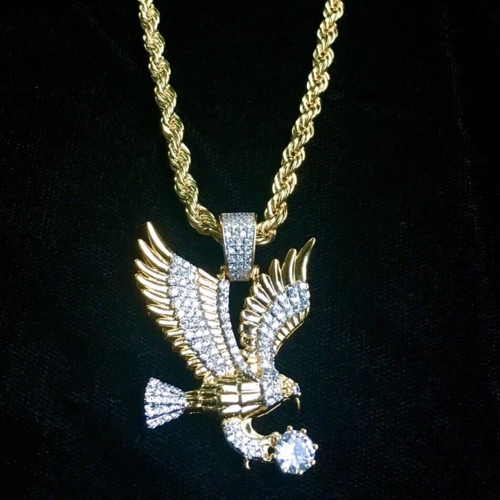 EAGLE DIAMONDS CZ 18K GOLD CHAIN ITALY