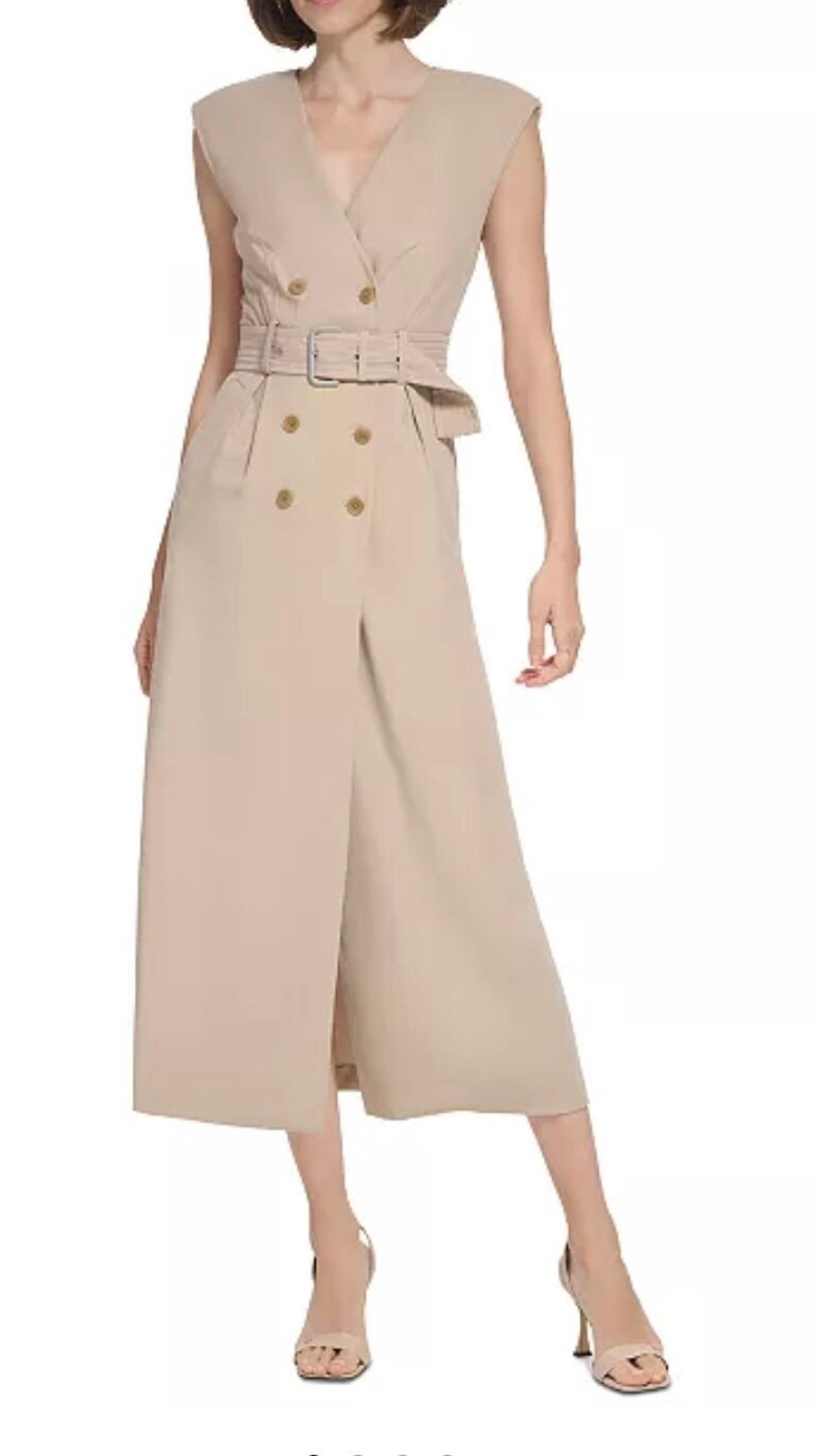 CALVIN KLEIN Women's Padded-Shoulder Trench Maxi Dress Corporate Office Work
