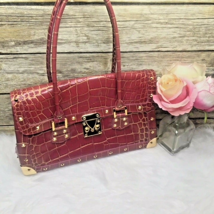 Nordstrom Pink Gold Croc Leather Satchel