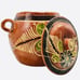 Mexican Redware Terracotta Bean Pot Vintage Hand Painted pottery