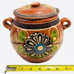 Mexican Redware Terracotta Bean Pot Vintage Hand Painted pottery
