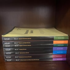 Pack of 7 Kaplan MCAT Review Books (7th Edition) + Noteboard Booklet/Marker