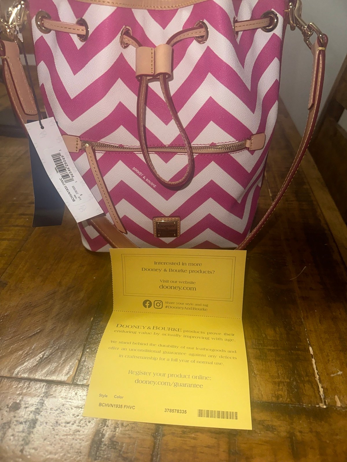Dooney & Bourke Chevron Drawstring bucket Bag Barbie Fuchsia hot Pink