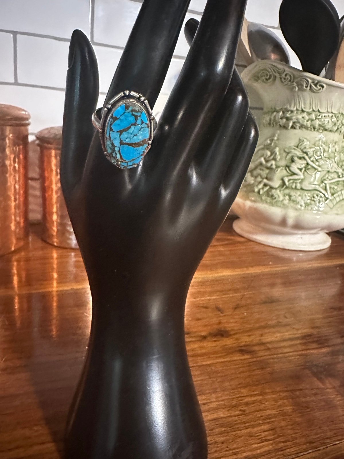 Size 10.5 turquoise and marked silver ring Has hallmark