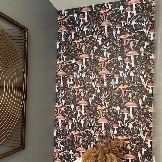 Peel and Stick Wallpaper Boho Mushroom Removable Stick, 17.7in x 9.8ft