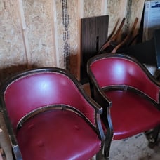 Vtg faux red leather barrel chairs