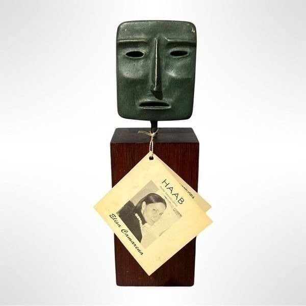 Elisa Camarena Green Death Mask Sculpture with Wood Stand, 'Death Mask'