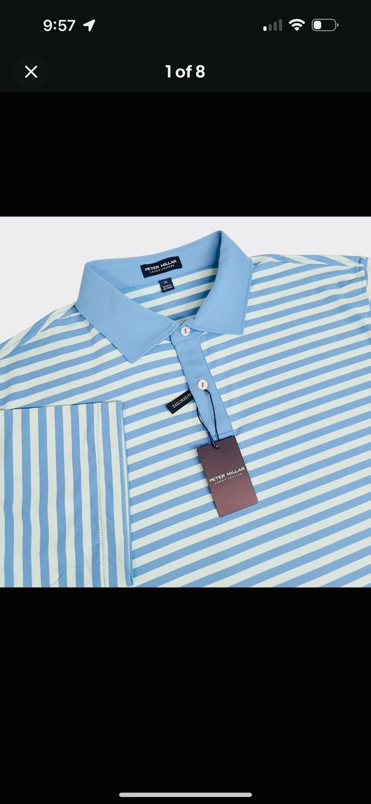 Peter Millar Mens XL Tailored Fit Crown Crafted Bass Performance Jersey Polo