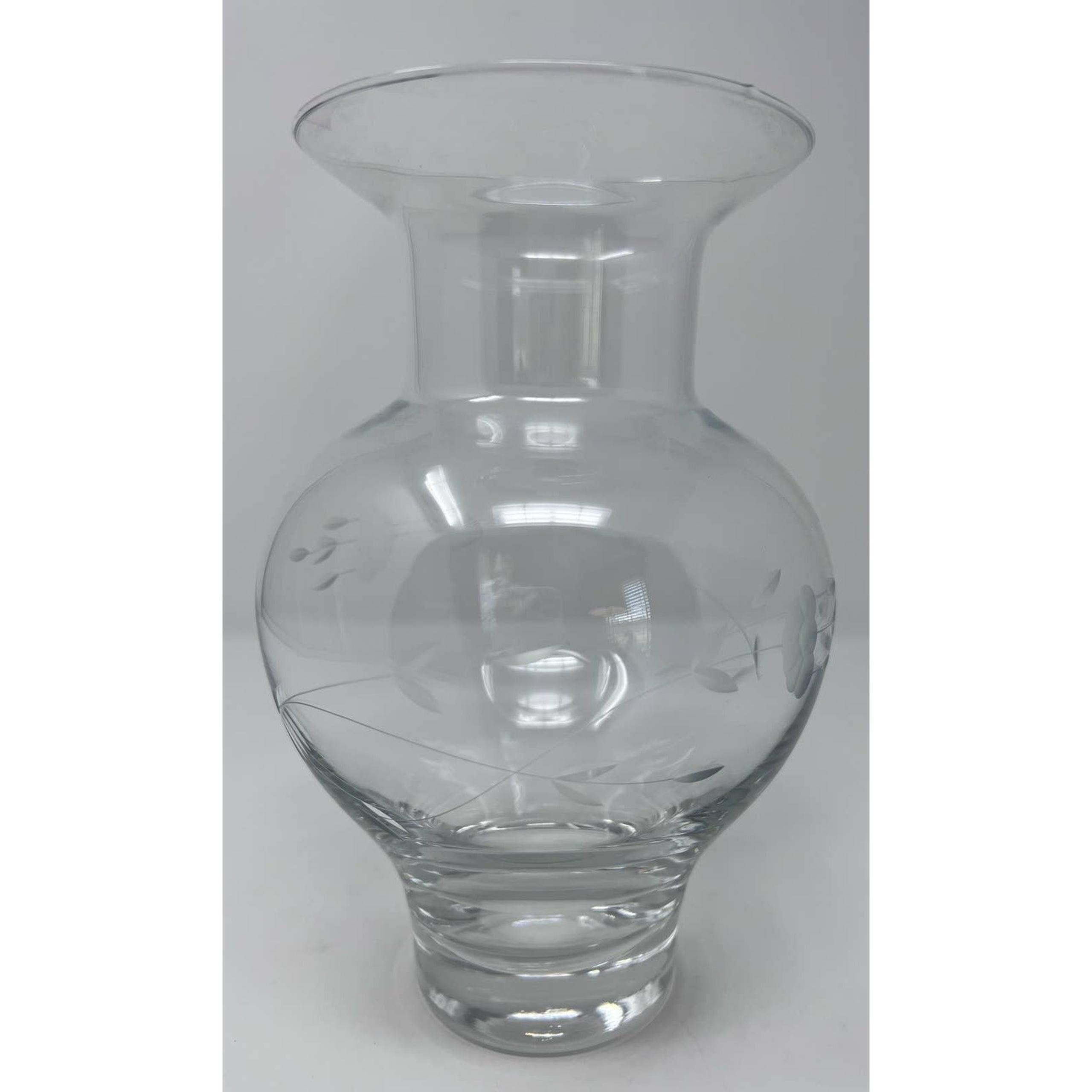 Princess House Clear Frosted Floral Pattern Defect at Top Vase 9" Tall x 4 3/4"