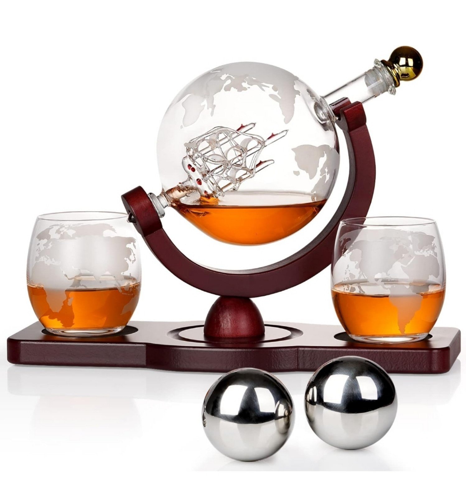 Gifts for Men PONPUR Whiskey Decanter Globe Set with 2 Ball Stones and Glasses