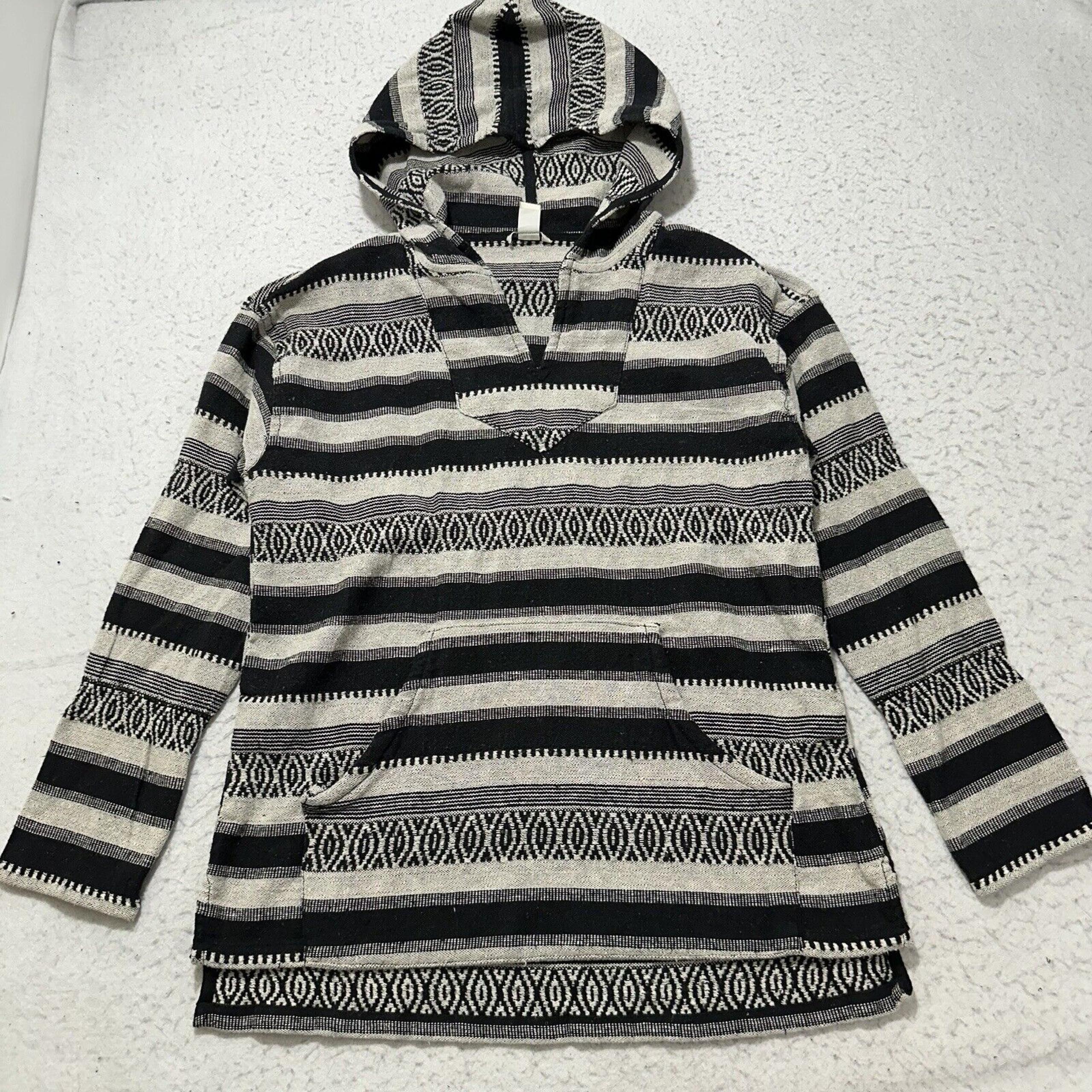 Forever 21 Women's Medium Aztec Surf Knit Hoodie Black/White Poncho Sweater
