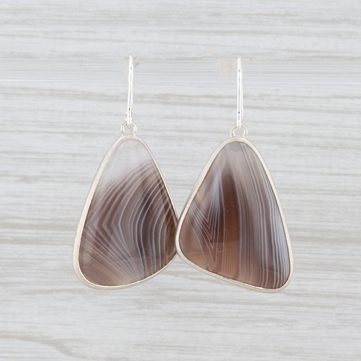 New Nina Wynn Marbled Agate Drop Earrings Sterling Silver Statement