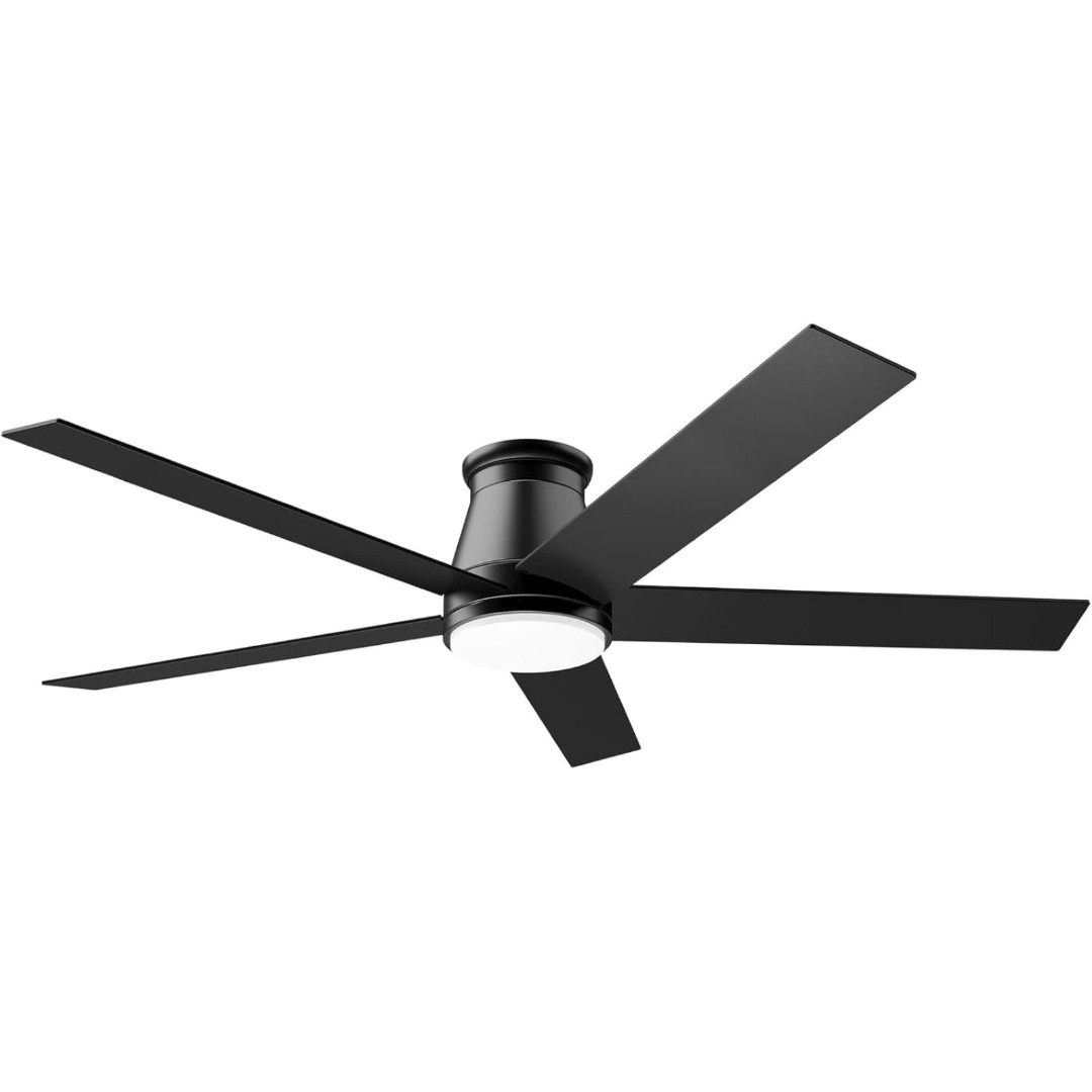 Wurzee 60 inch Flush Mount Ceiling Fan Black Ceiling Fans with Lights 6 Speeds
