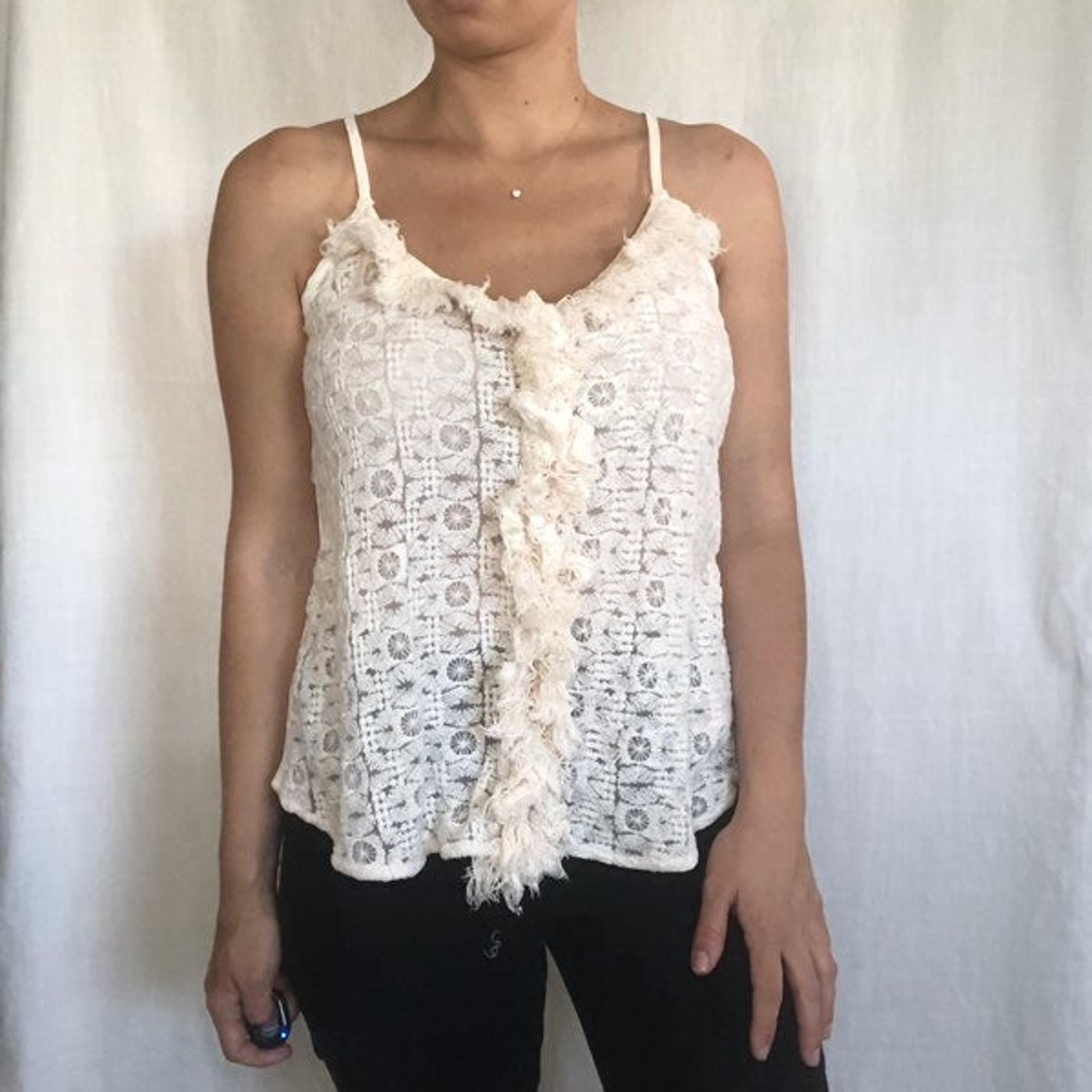 Miss Me Fringe Lace Cream Tank Top Sz  M