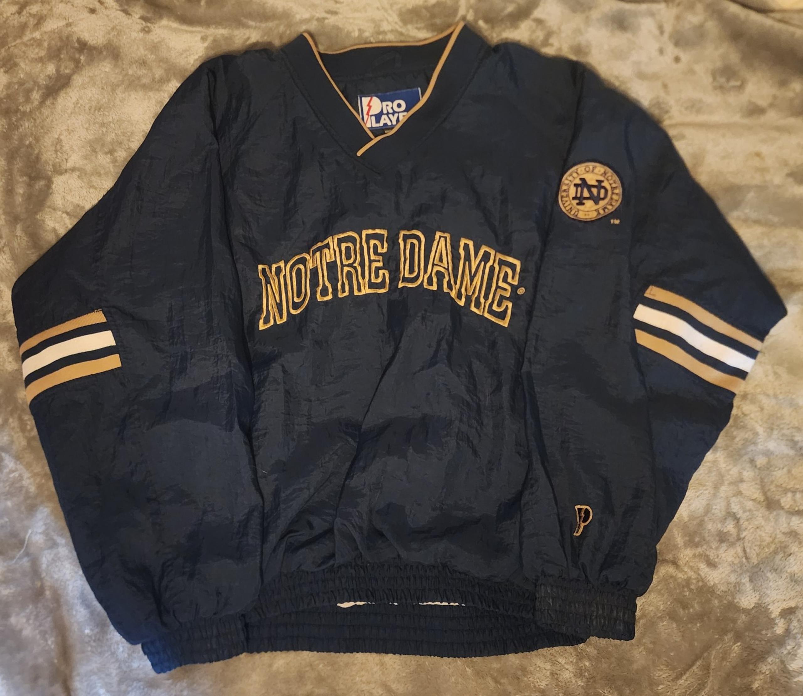 VTG 90s Pro Player Notre Dame Pullover Windbreaker Men’s 2XL Jacket Navy Lined