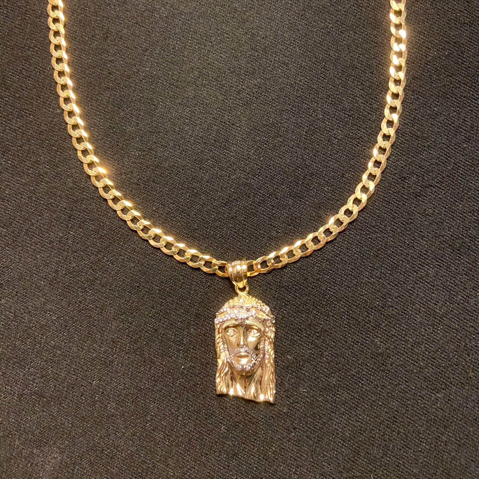 Gold Chain Cuban Necklace 20in 4mm and Gold Jesus Piece Pendant Set
