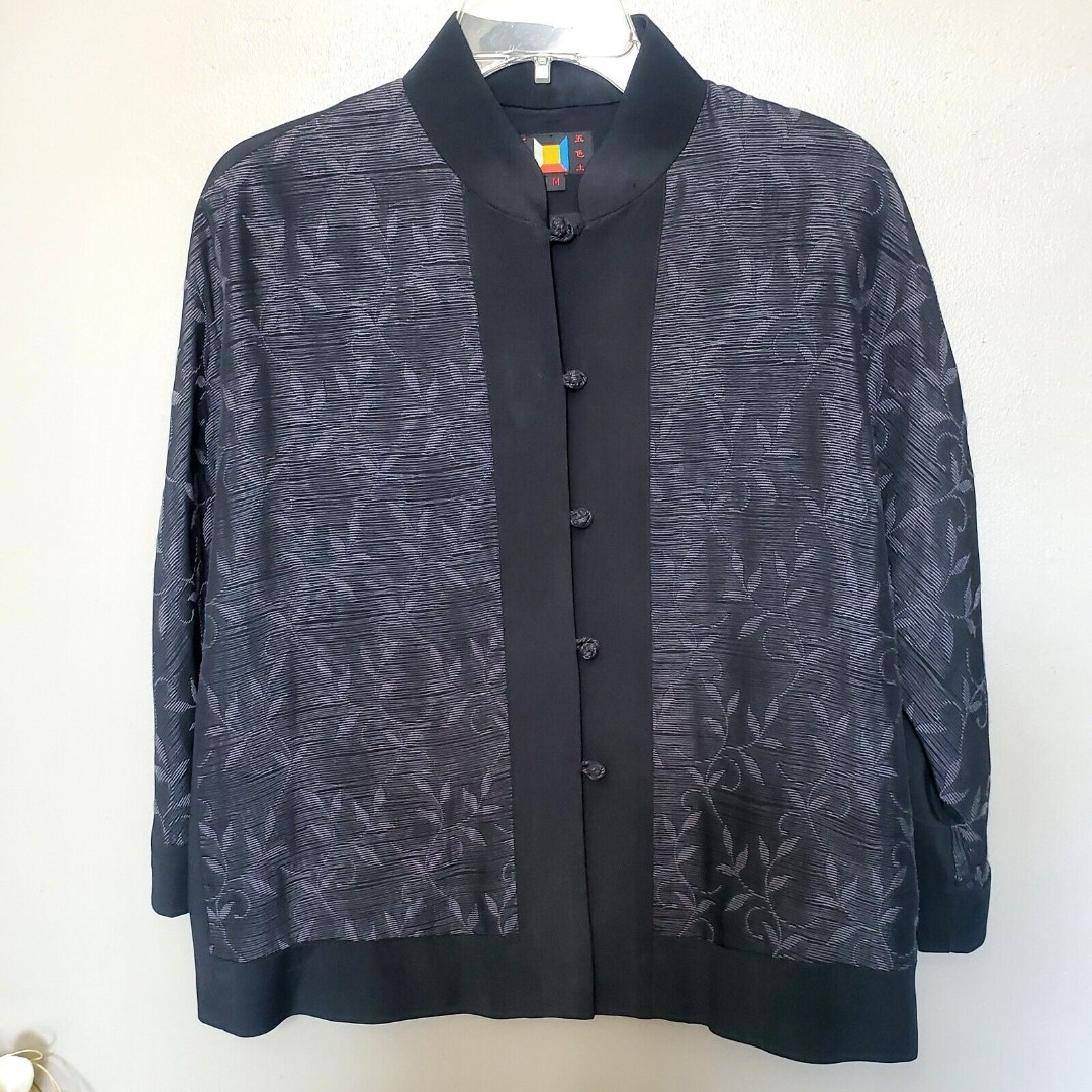 FCE Five Colours Of Earth Silk Top Size Medium Black Tangzhuang Pankou Knot