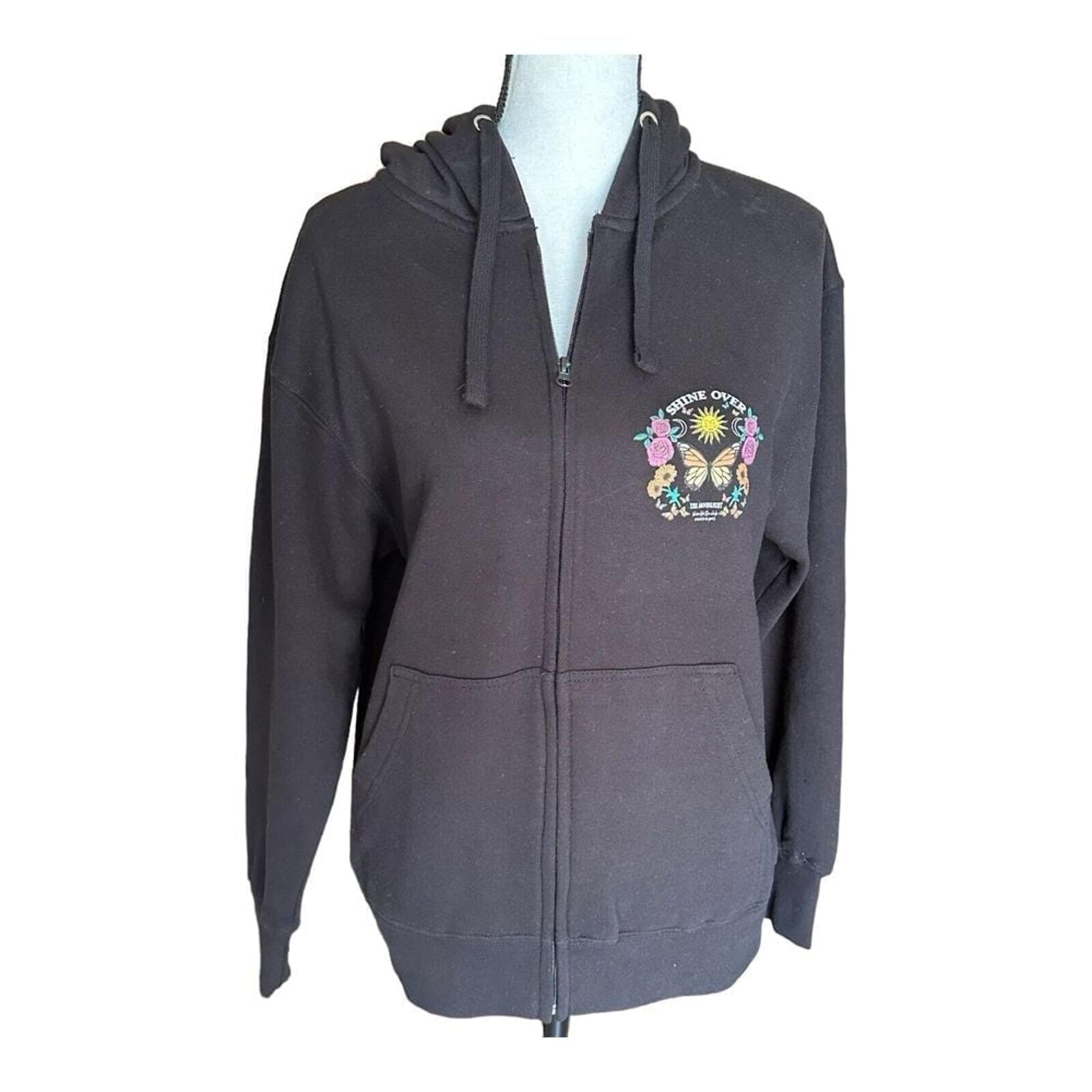 Sweater Womens Spacegirlz Small Black Floral Logo  Hoodie Full Zip Sz Small