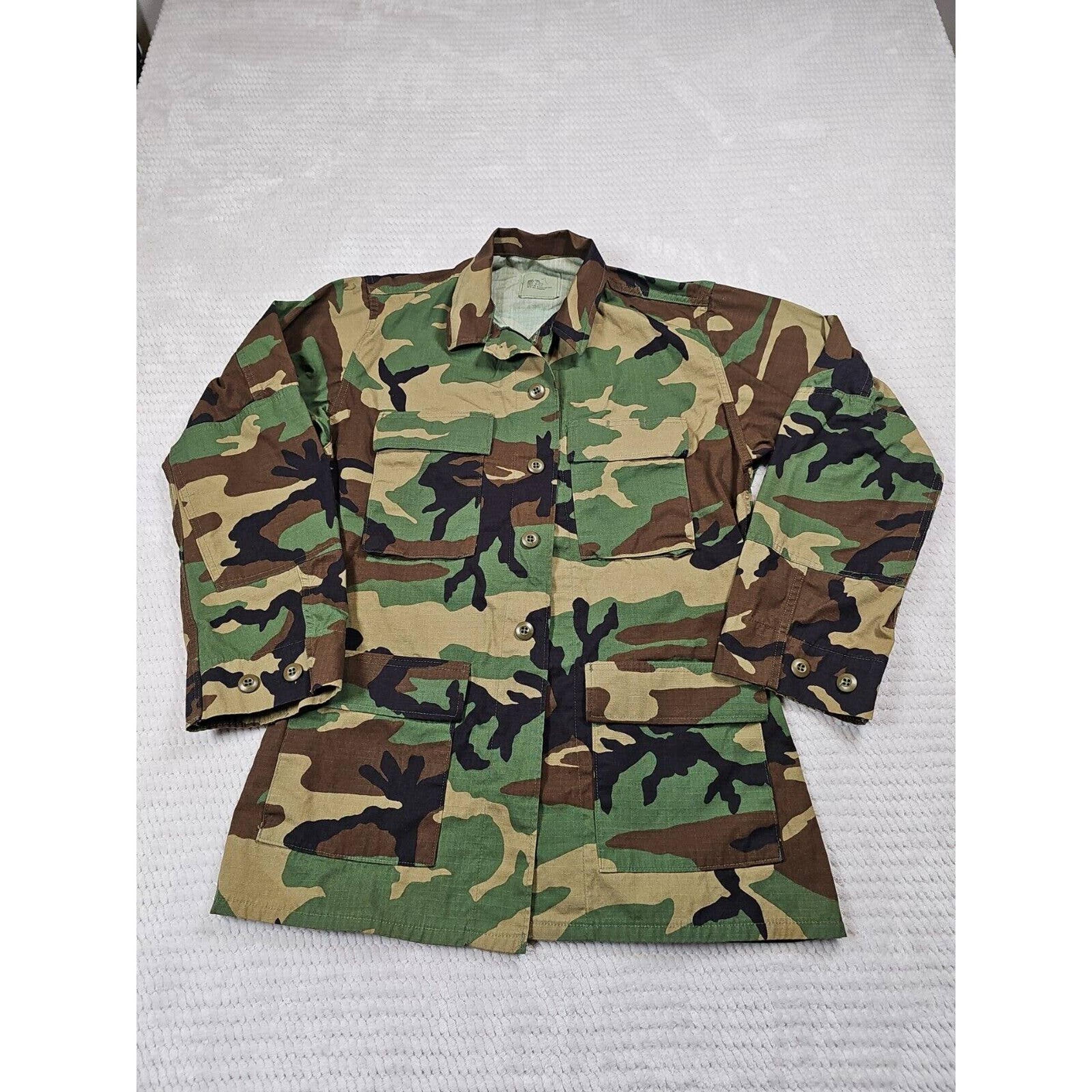 Army BDU Shirt Small Long Hot Weather Woodland Camo USGI Button Front