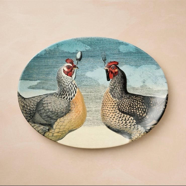 15 x11 Hungry Chickens Stoneware Oval Serving Platter - John Derian for Target