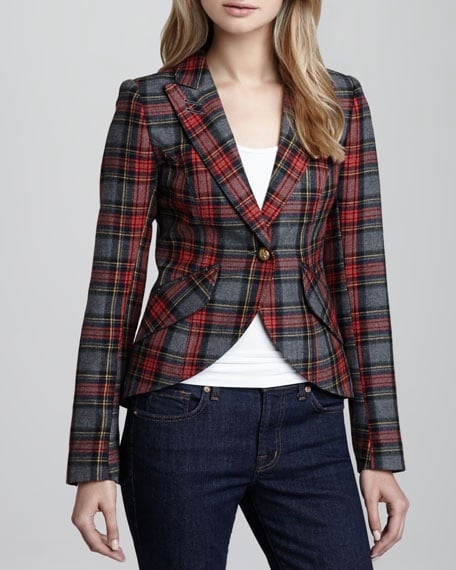 SMYTHE Hunting Tartan Plaid Elbow Patch Wool Blazer Sz 6