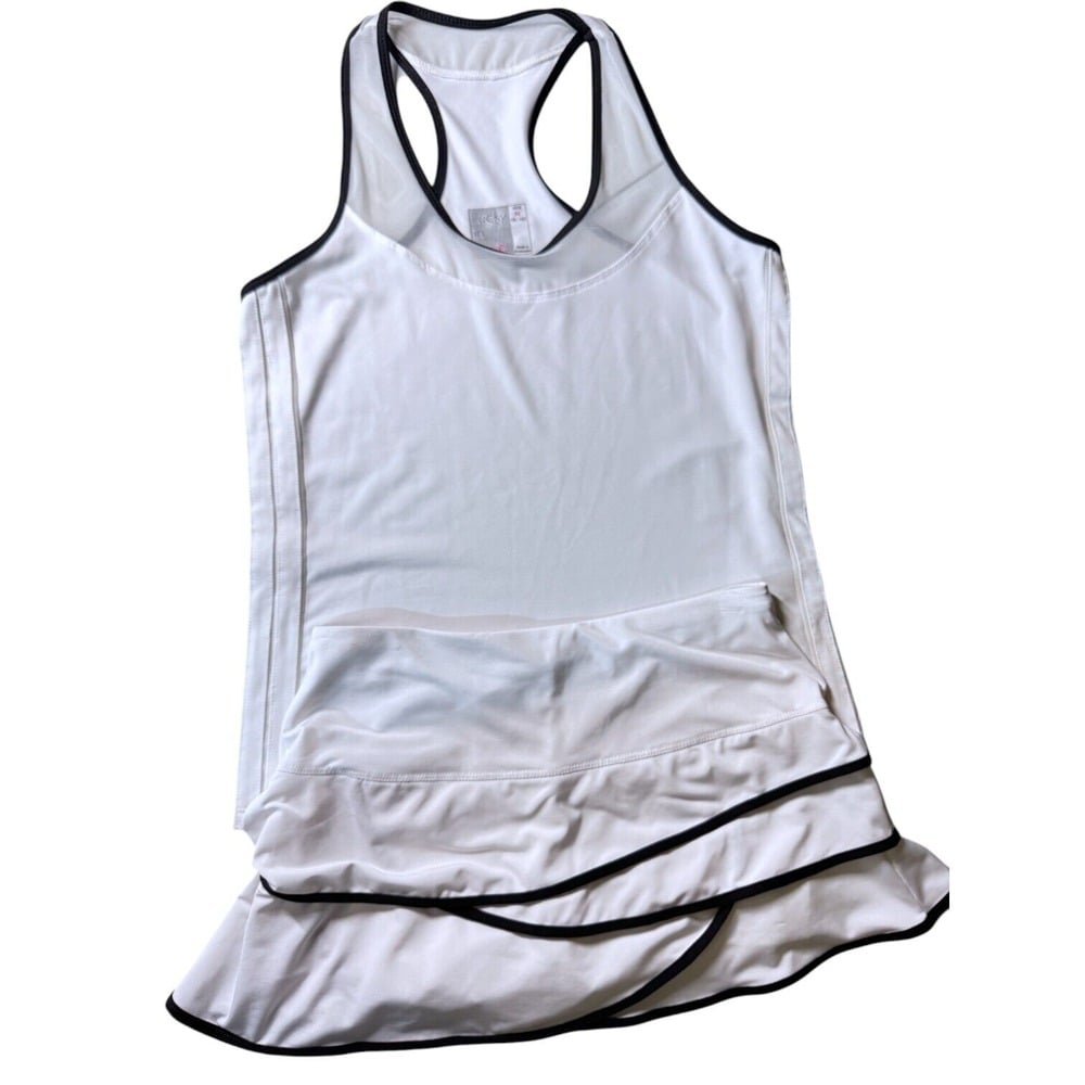 Lucky In Love 2 Pc Set Top Skort White Black Trim Ruffle Lined Top = M Skirt =XS